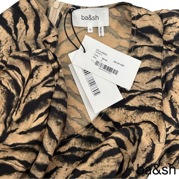 BA&SH **NWT** Zola Puff-sleeve Linen-blend Tiger Print Mini Dress - Picture 14 of 14